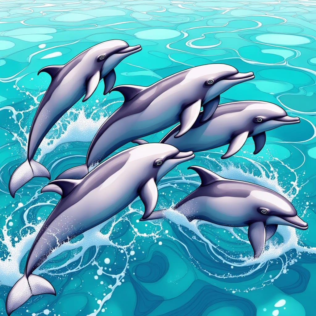 Dolphins in Vibrant Tropical Waters