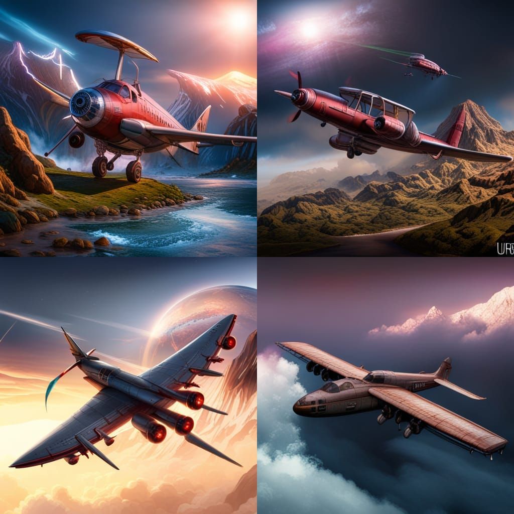 Fantastical Airplane in Detailed Matte Painting