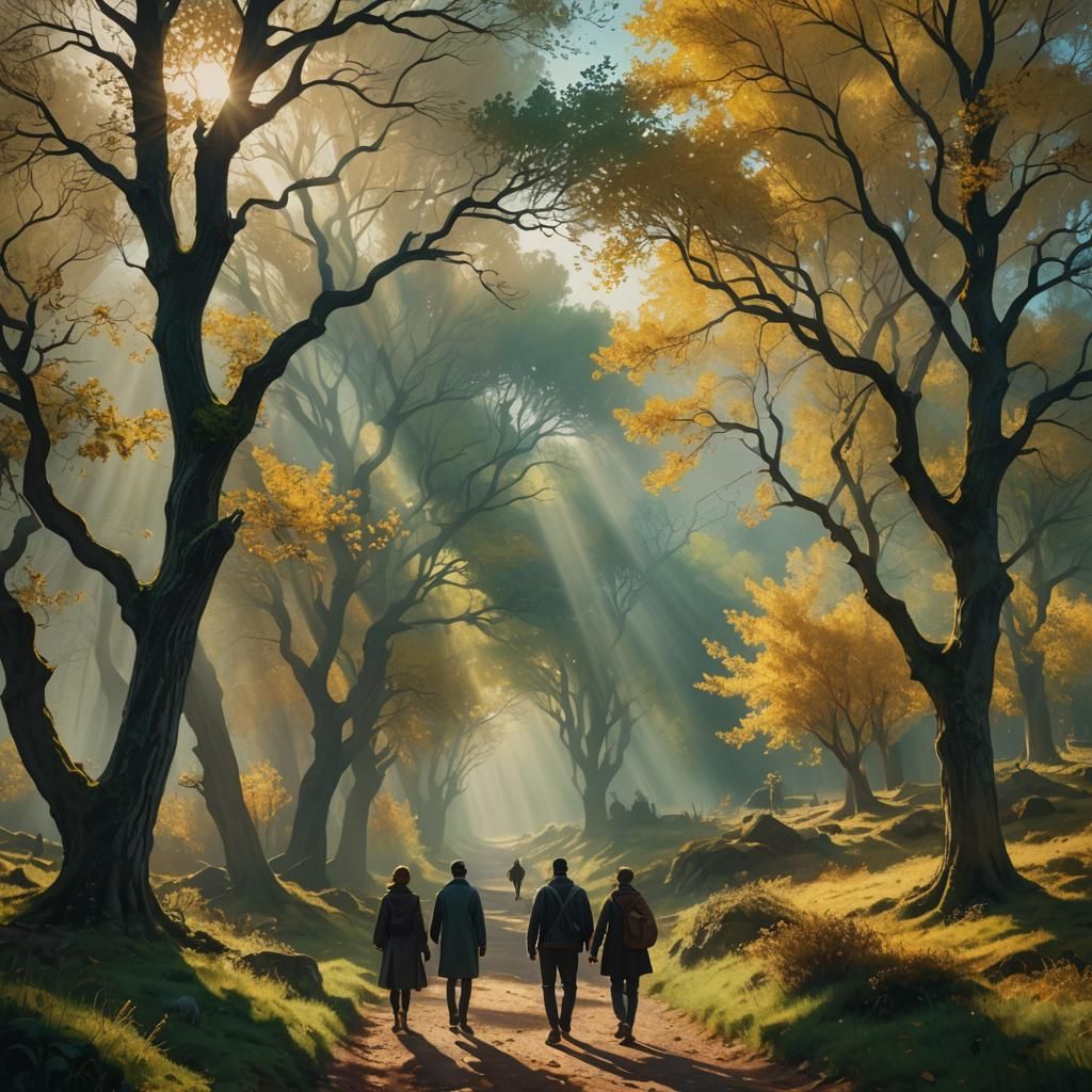 Golden Light on a Natural Landscape in Van Gogh Style