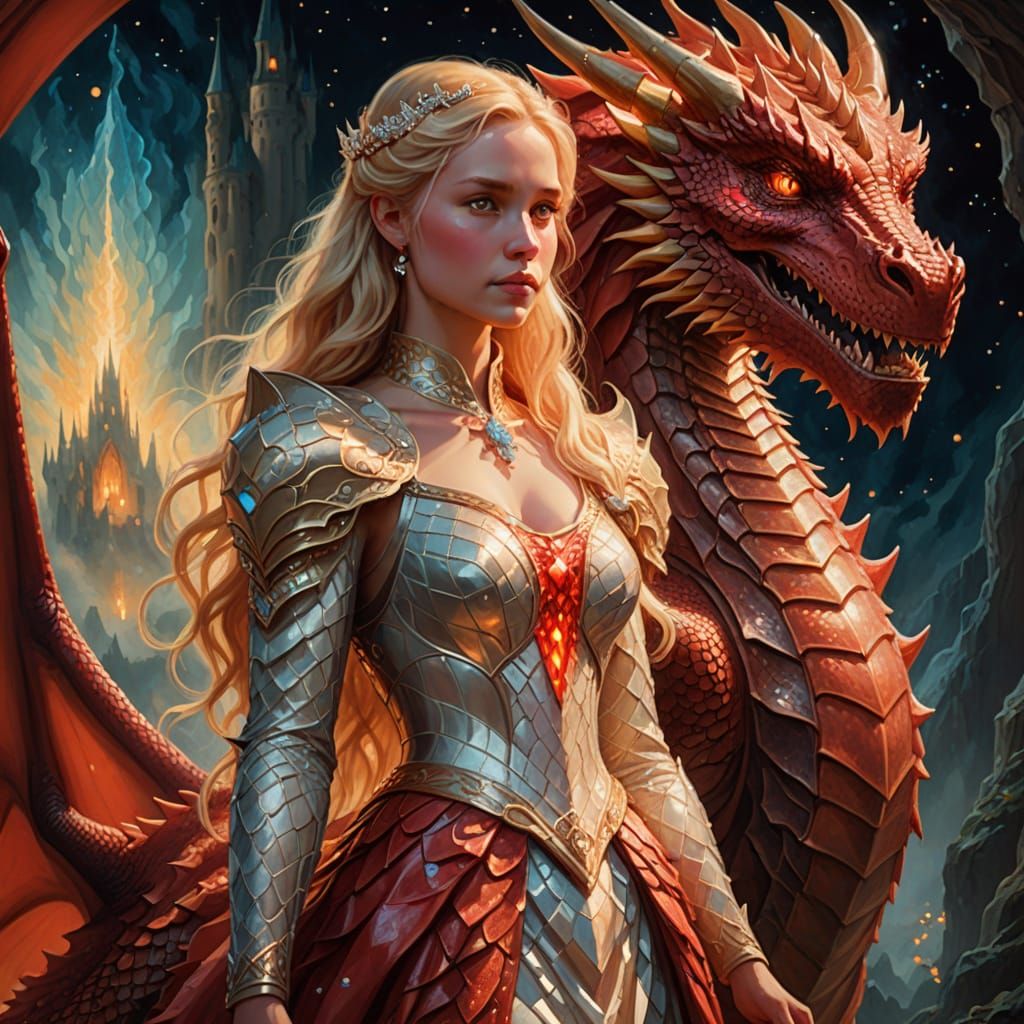 Dragon and Princess in Dreamlike Oil Painting