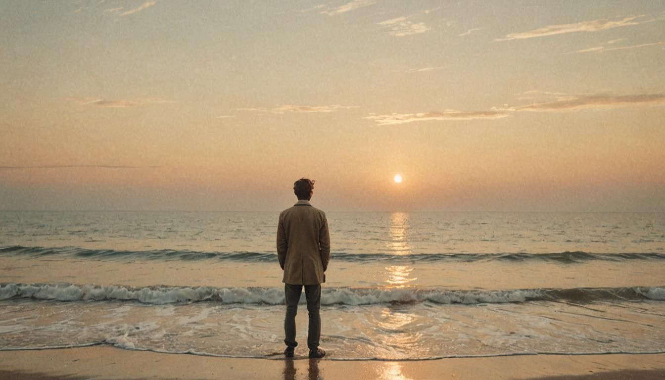 Man Stands on Sea in Dreamy Surrealist Art