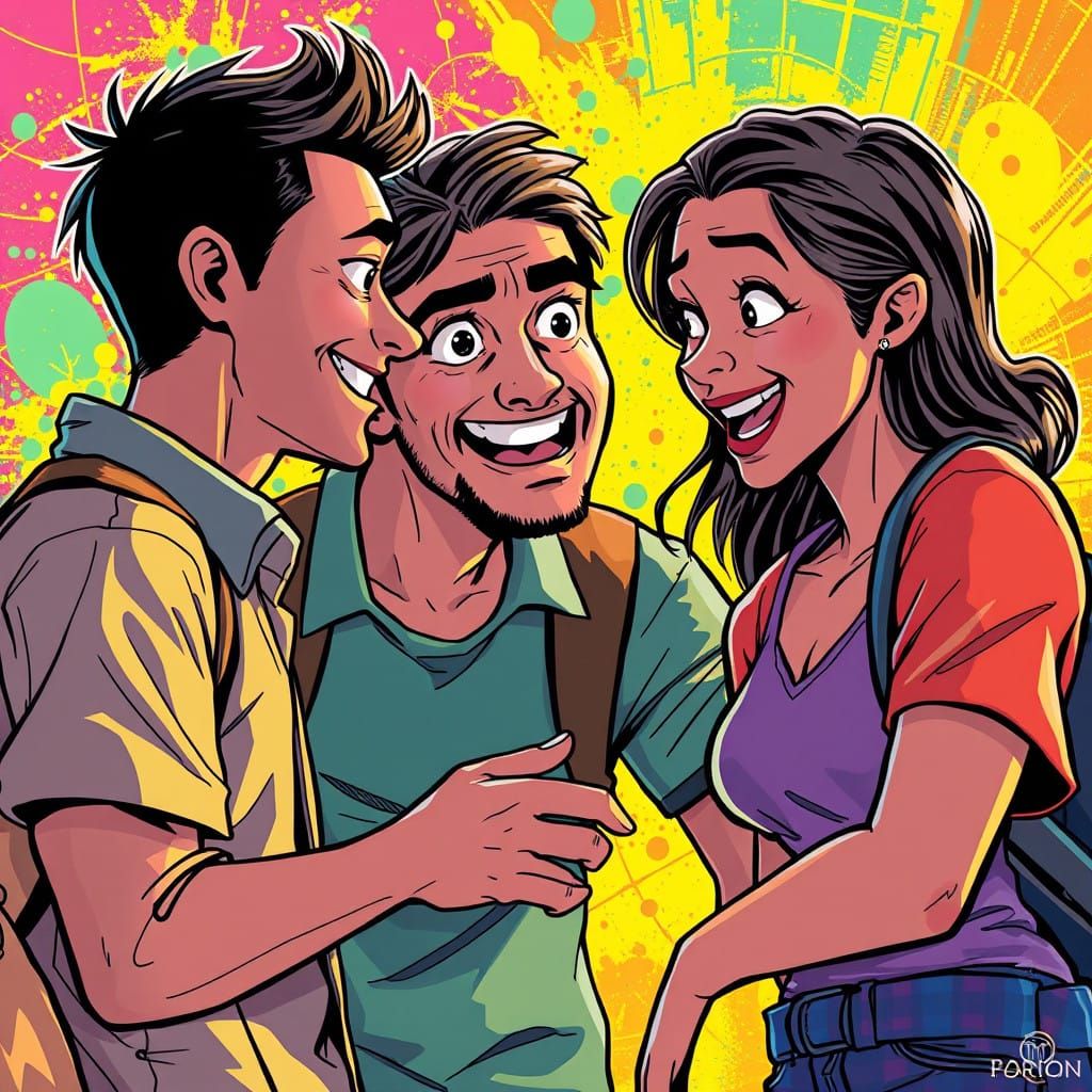 Vibrant Comic Strip Scene with Everyday Characters