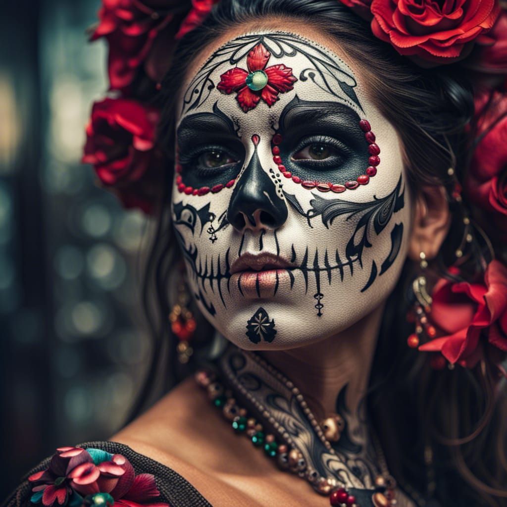 Woman with Intricate Sugar Skull Makeup