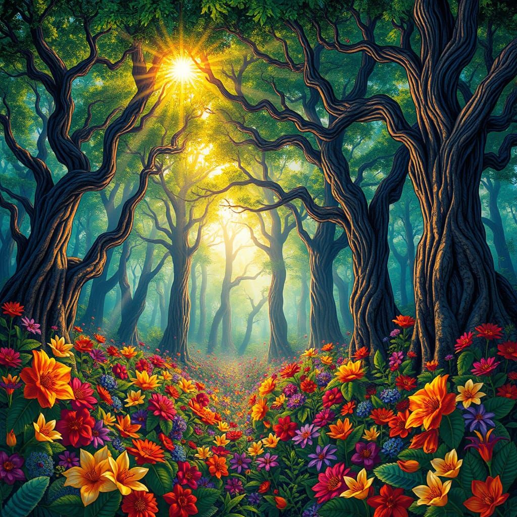 Surreal Forest Realm with Celestial Vibrations