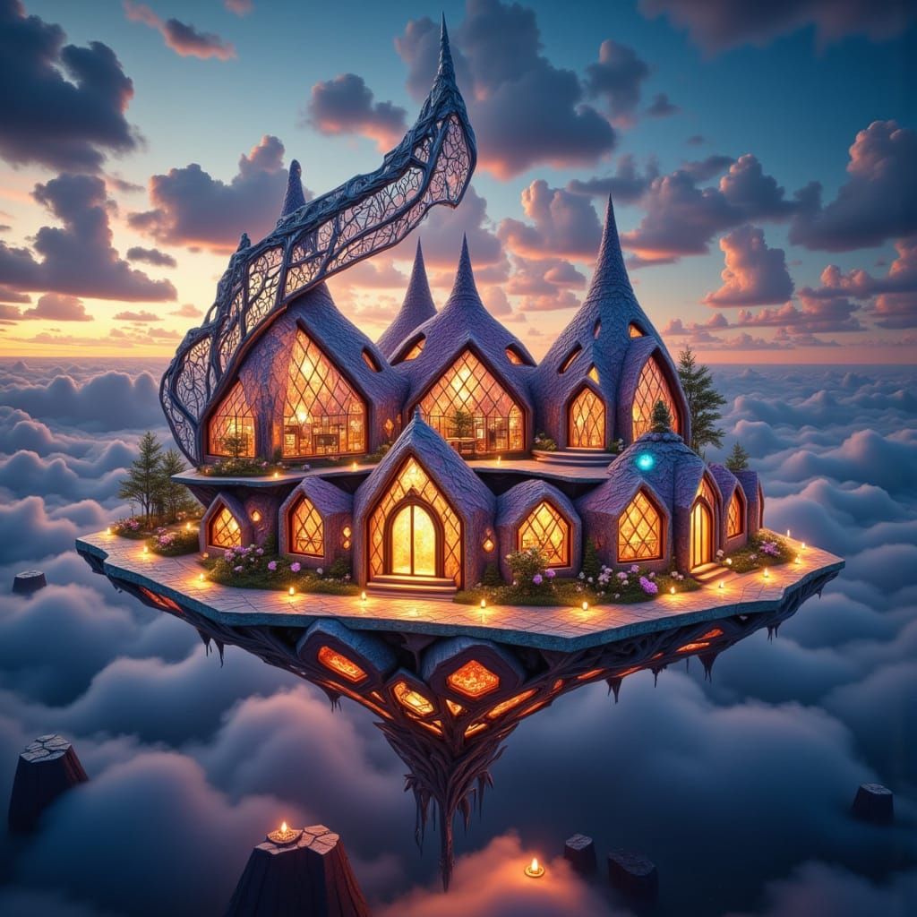 Futuristic Floating Islands in Anime Style