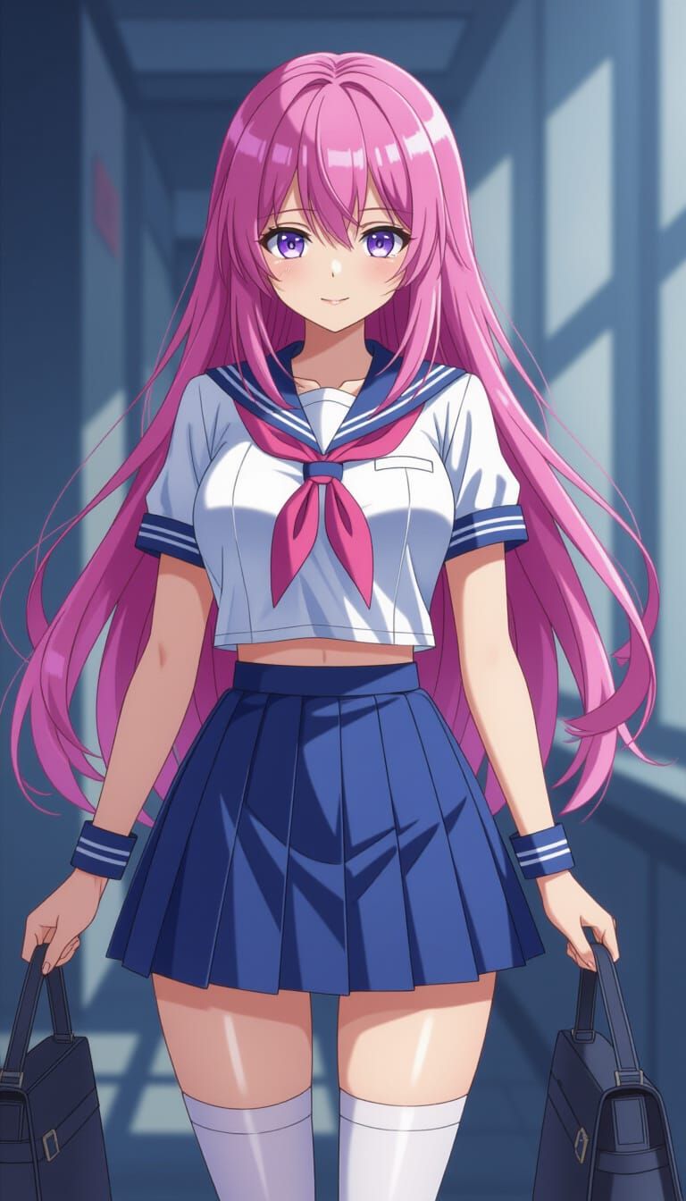 Anime Woman in Seifuku Uniform, Studio Trigger Style