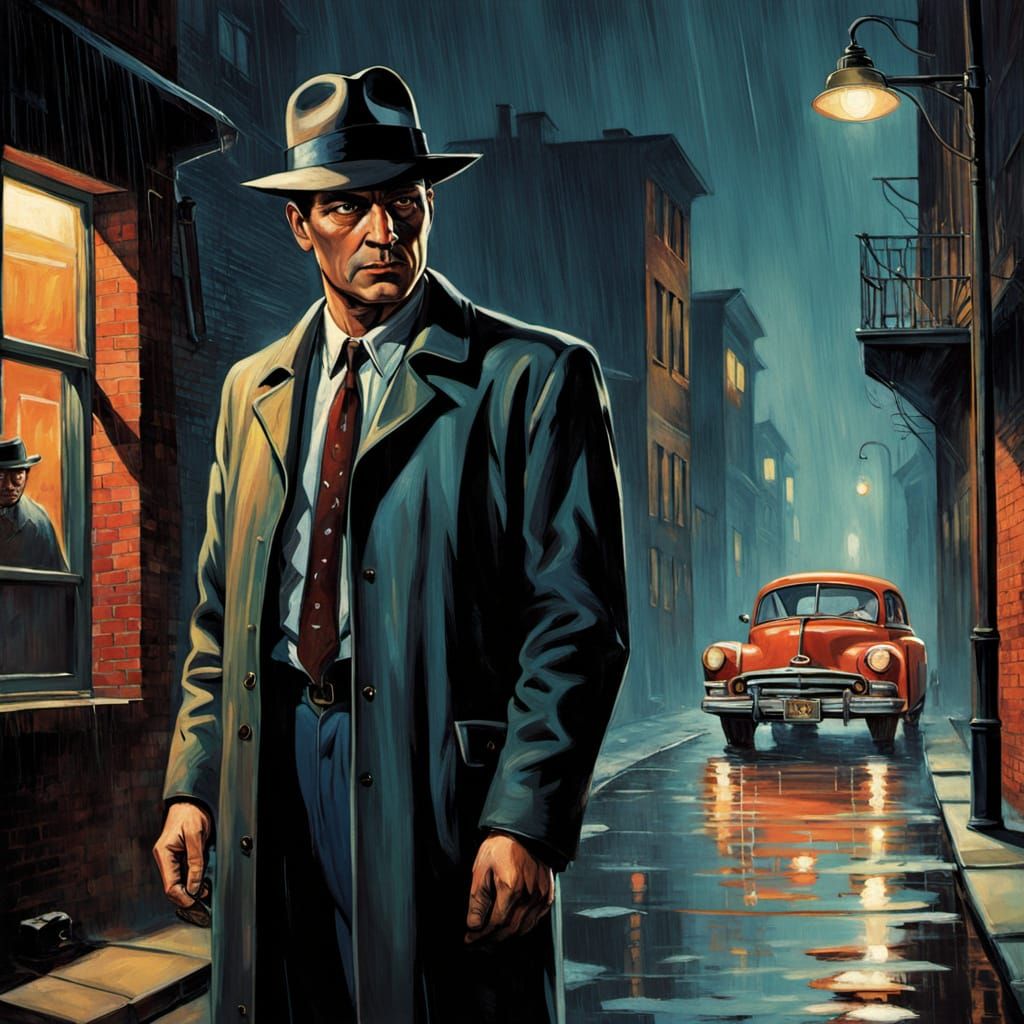 Noir Detective at Dimly Lit Crime Scene
