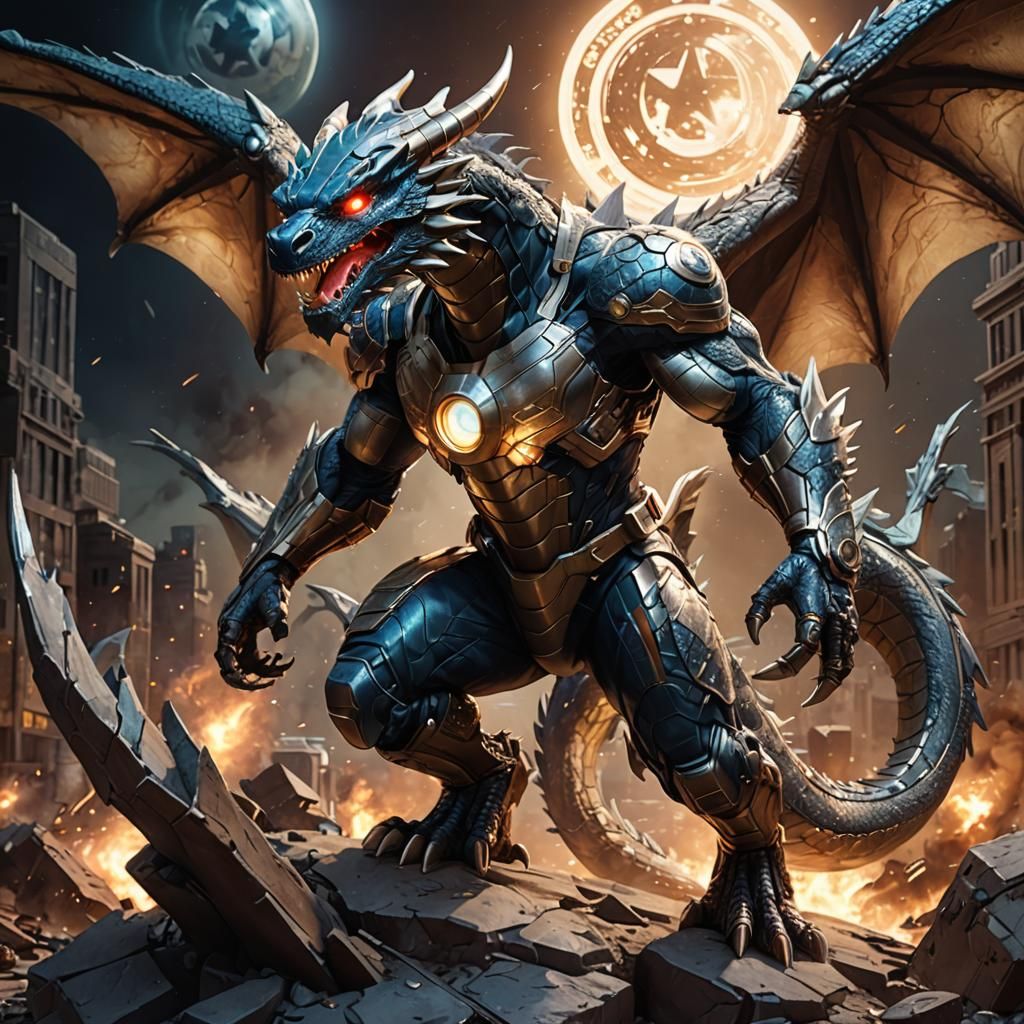 Dragon Fused with Captain America in Art Deco