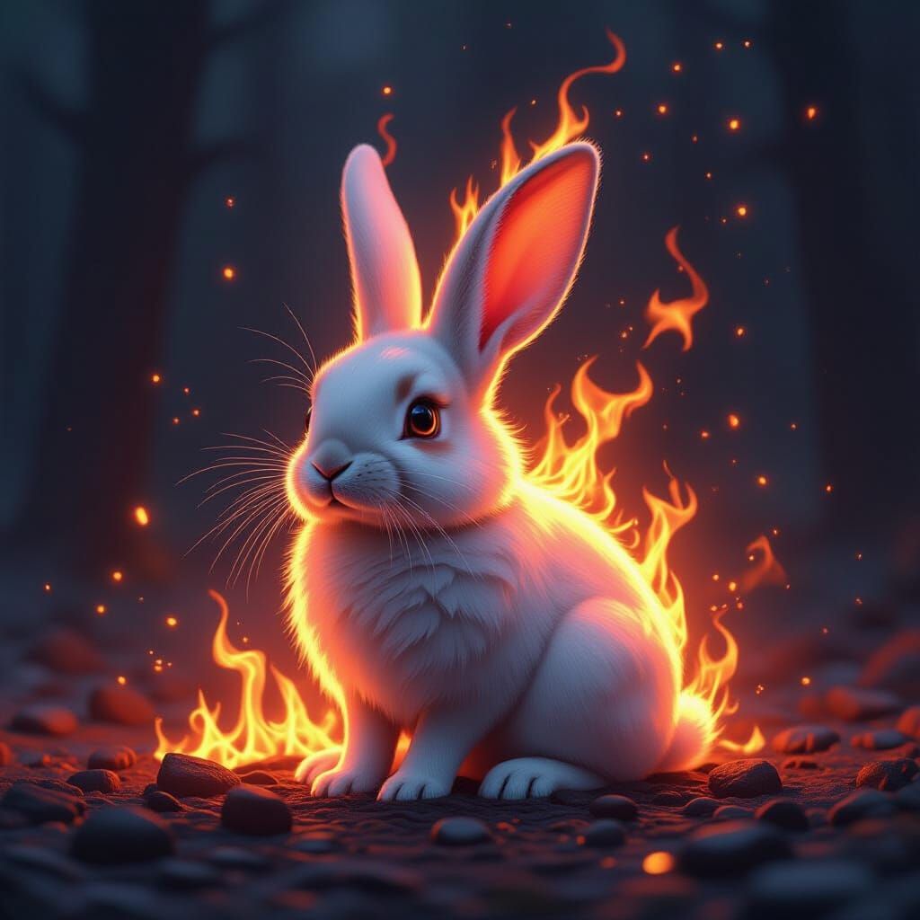 Flaming Rabbit in Whimsical Fantasy Style