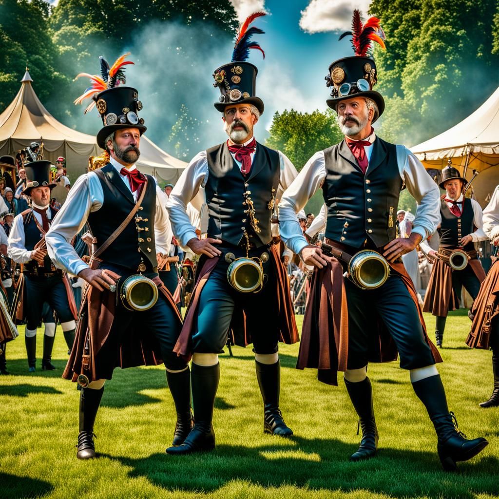 Steampunk Morris Dancers on the Village Green