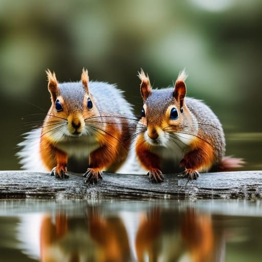 Squirrels at Lakeside: Photorealistic Close-Up