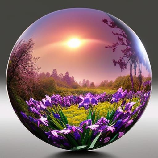 Blooming Iris in Glass Orb: Digital Matte Painting