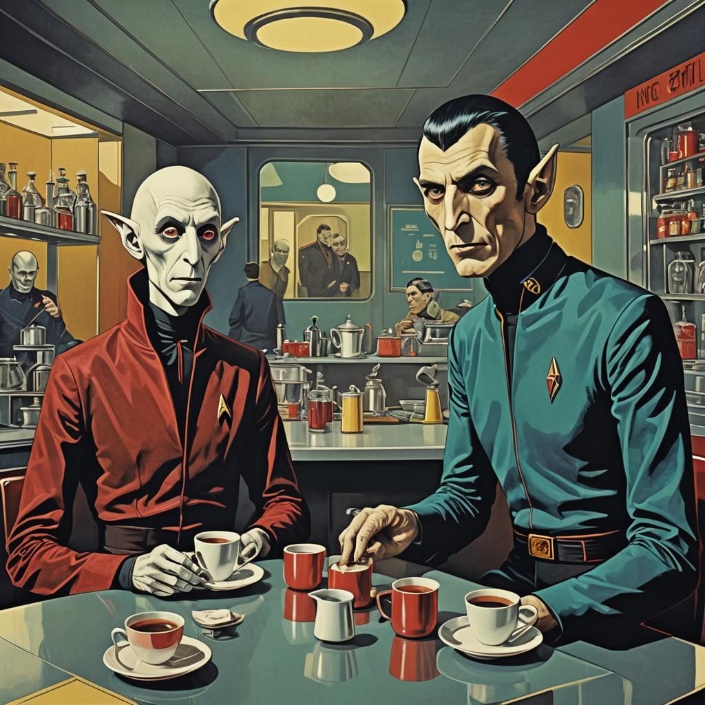 Nosferatu and Spock Coffee Break in Pop Art Style