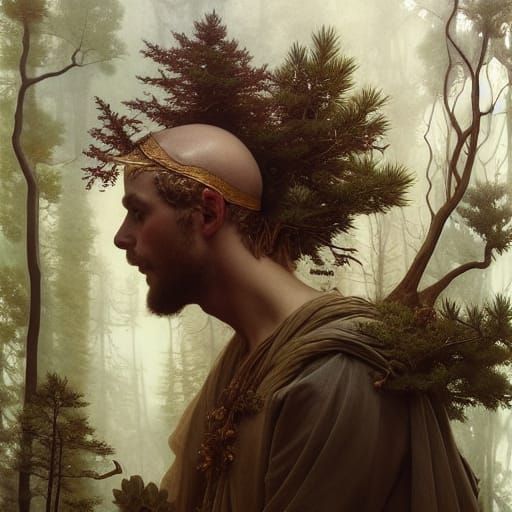 Man with Pine Trees: Ethereal Fantasy Portrait