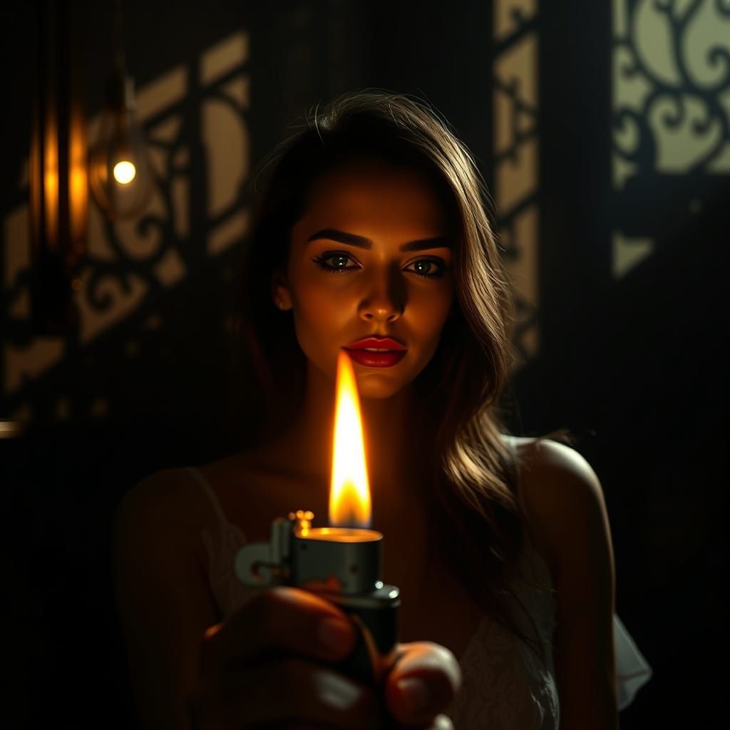 Ethereal Reflection: Woman in Lighter Flame