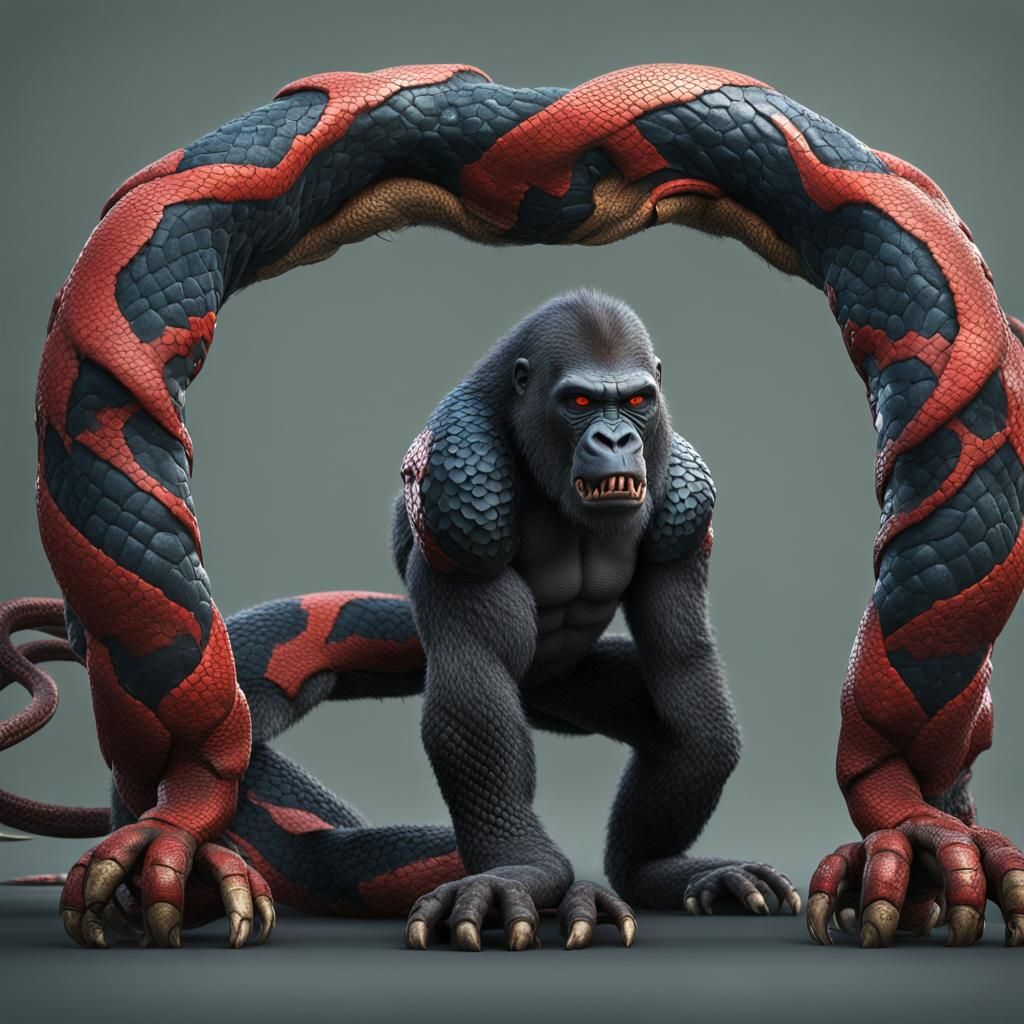 Surreal Snake-Gorilla Hybrid in a Fantasy Art Style