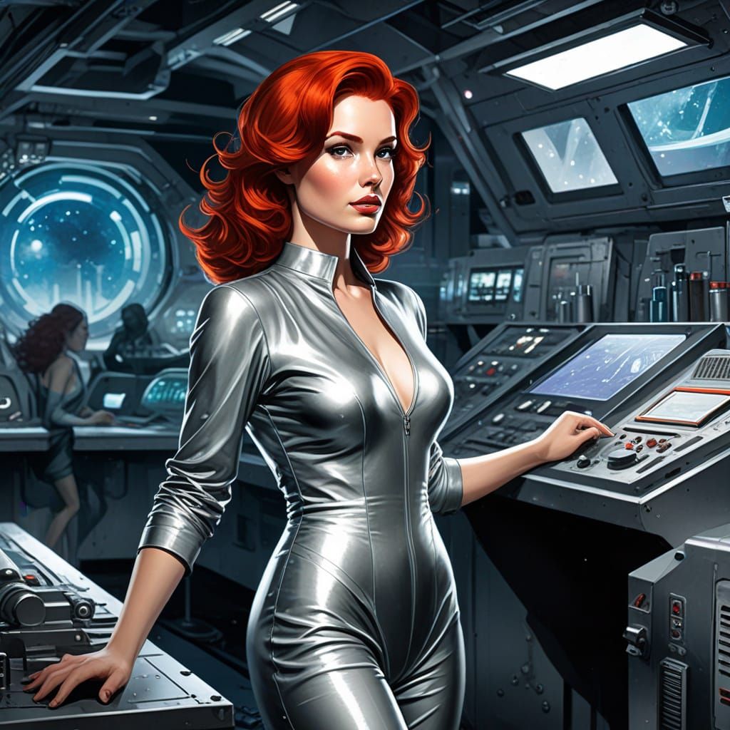 Retro-Futuristic Space Goddess in a Cosmic Lab