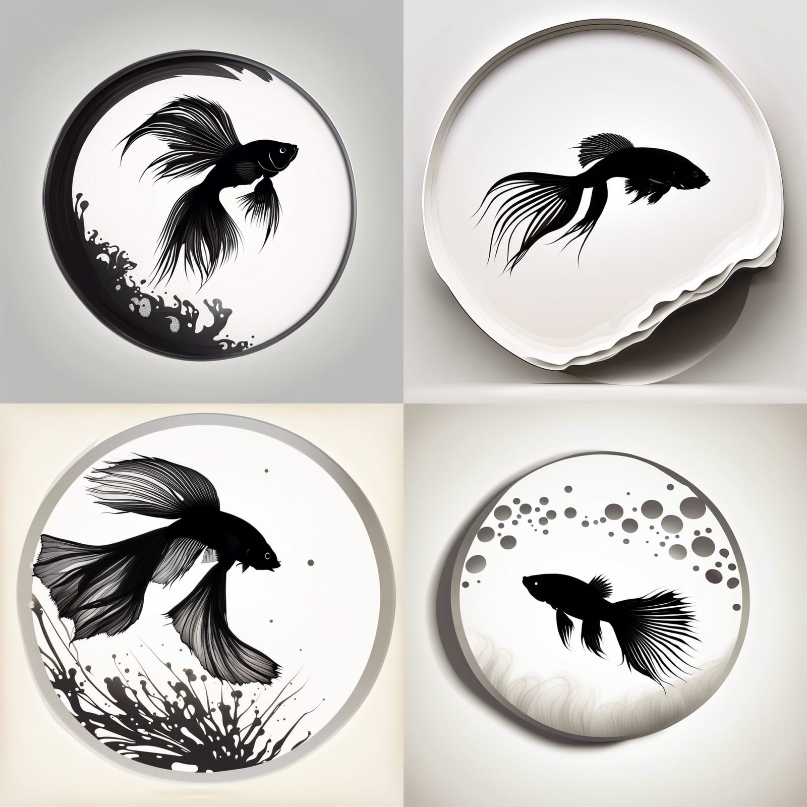 Elegant Black Betta Fish Silhouette on White