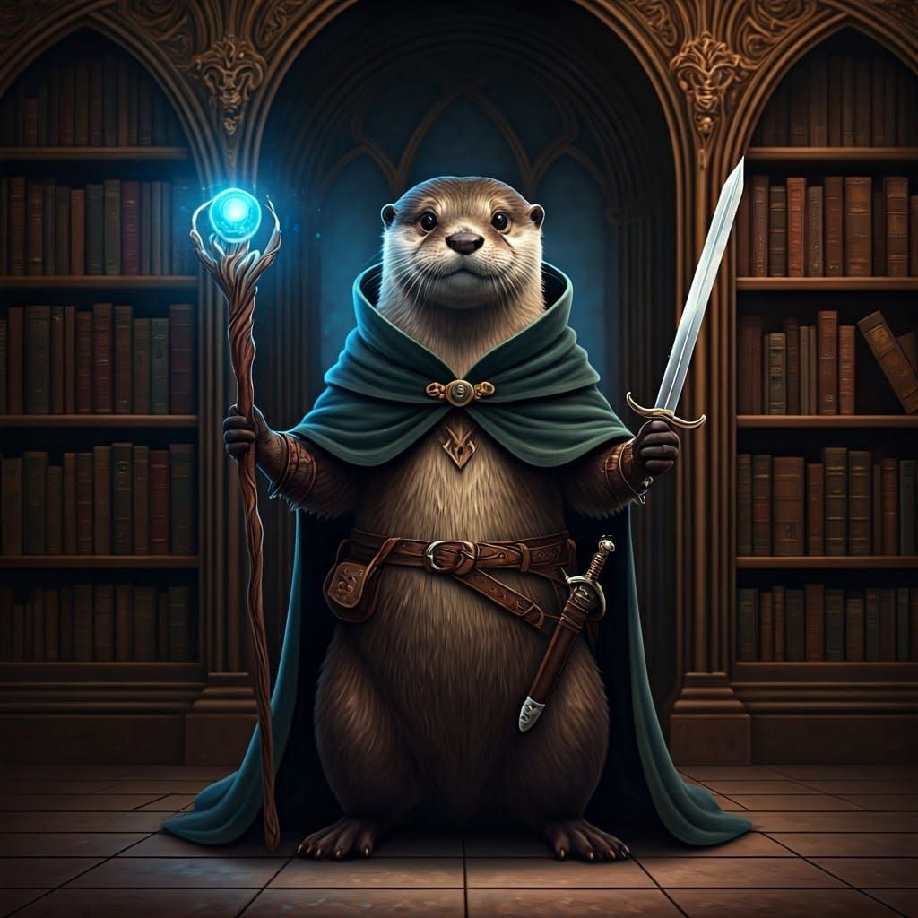 Majestic Otter Hero in Fantasy Realm
