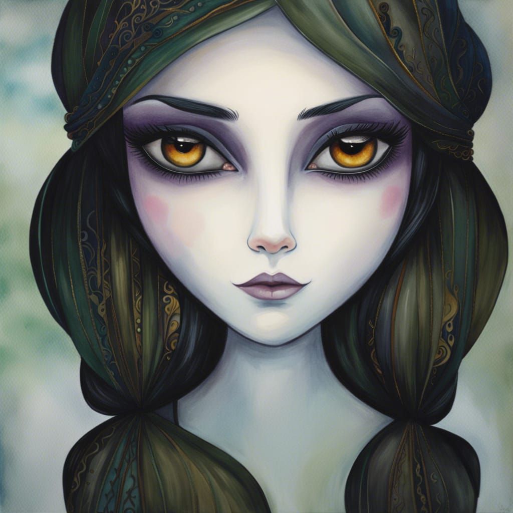 Sad Waif Portrait with Stormy Background