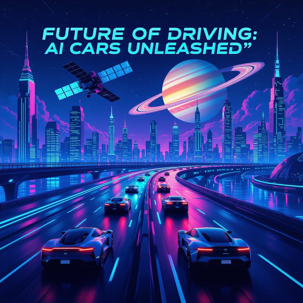 Futuristic Cityscape with AI Cars in Cyberpunk Style