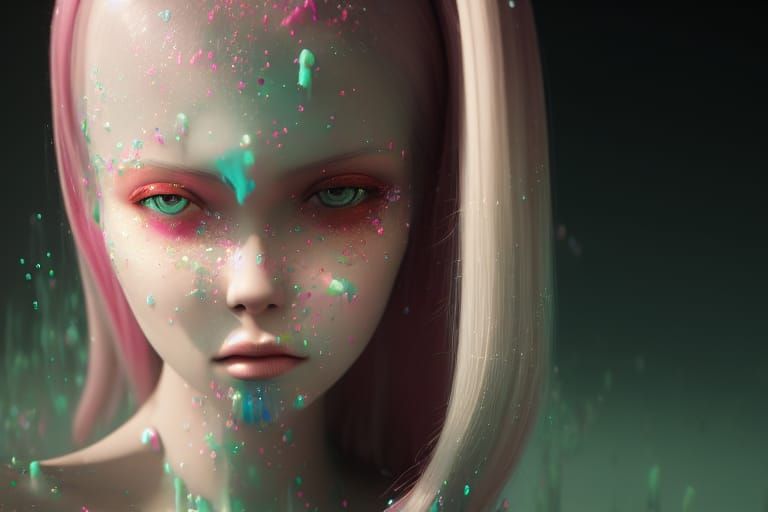 Girl Dripping Candy Frosting in Crisp CGI Style