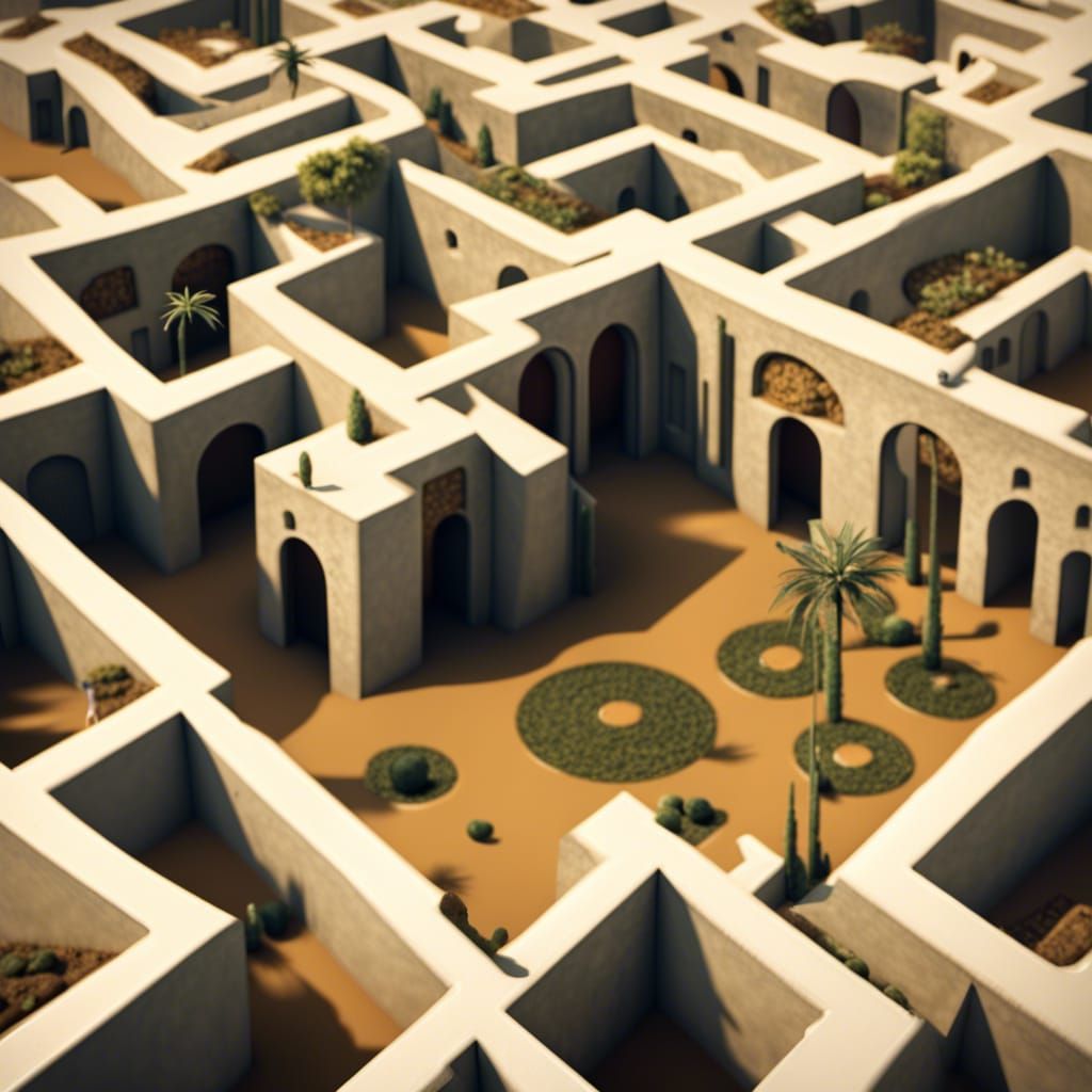 Surreal 3D Maze with Oasis Center