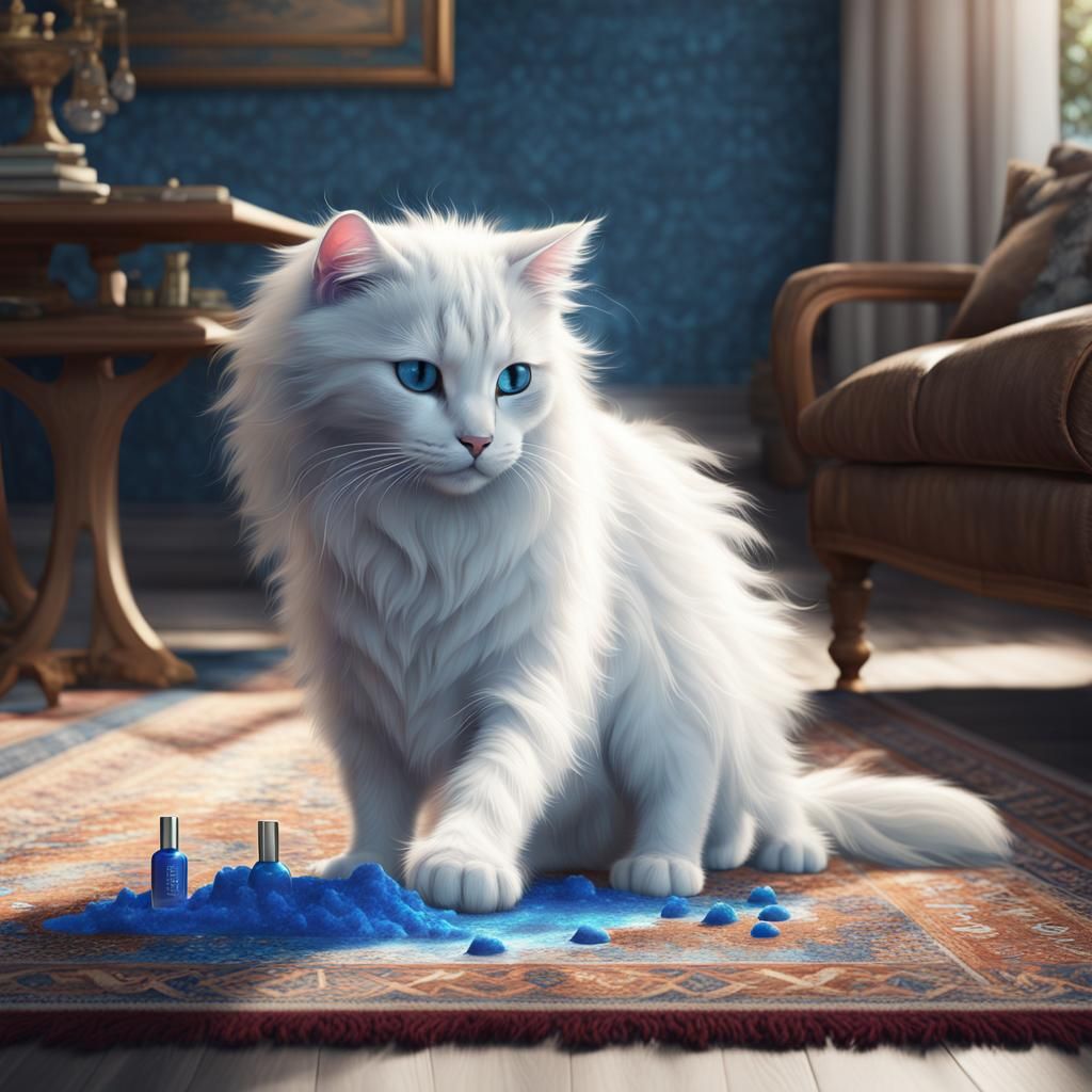 Mischievous White Cat Knocks Over Nail Polish