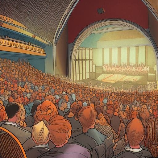 Spectators Laughing in Delight: Comic Art Style