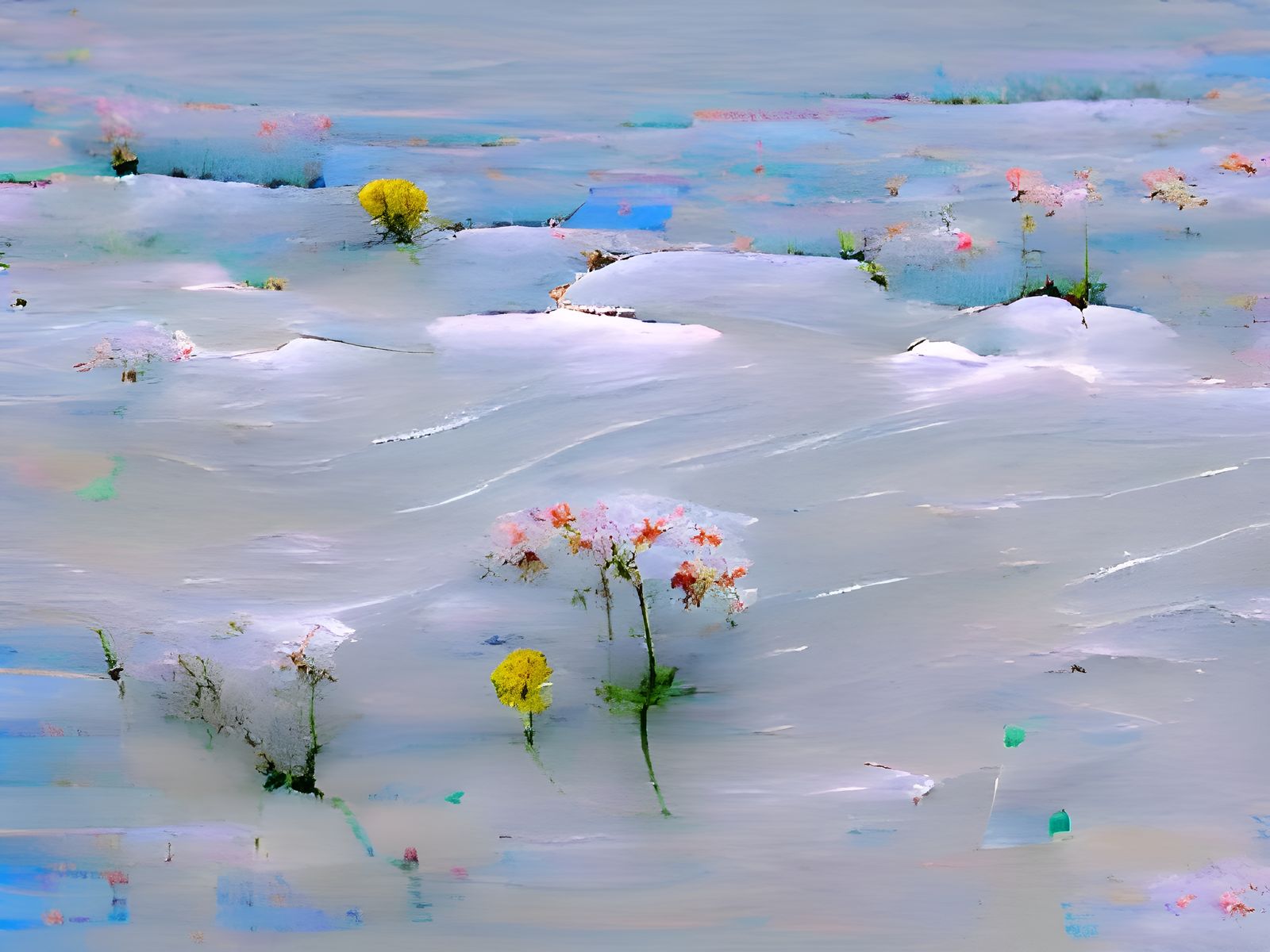 Icy Field of Flowers in Winter