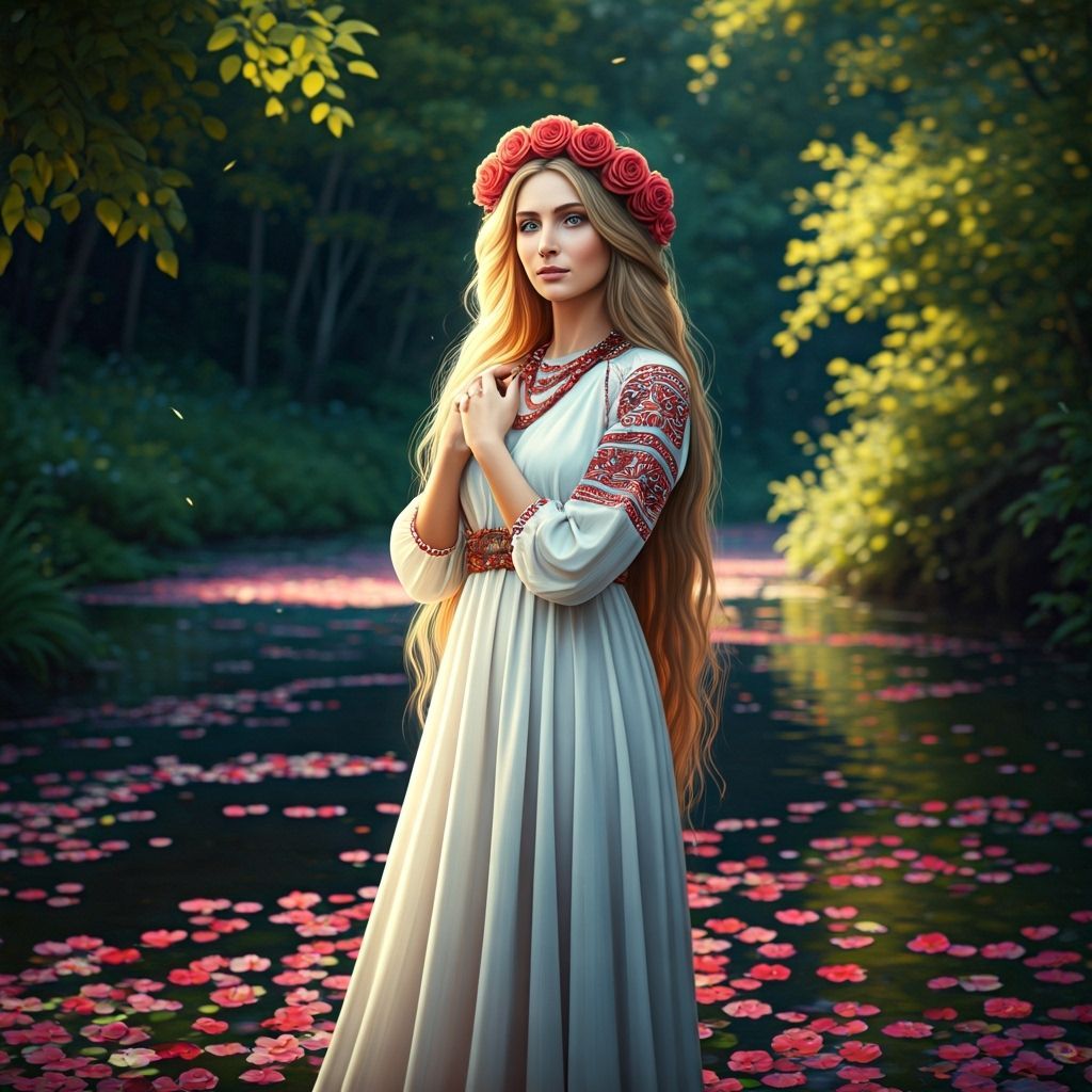 Slavic Goddess Lada by Flower Petal River