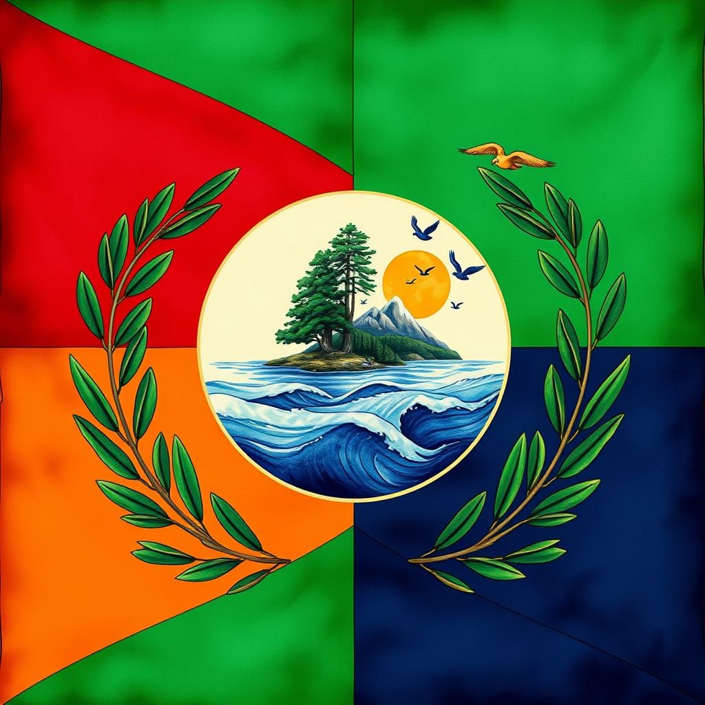 National Flag with Island Scene in Digital Art Style