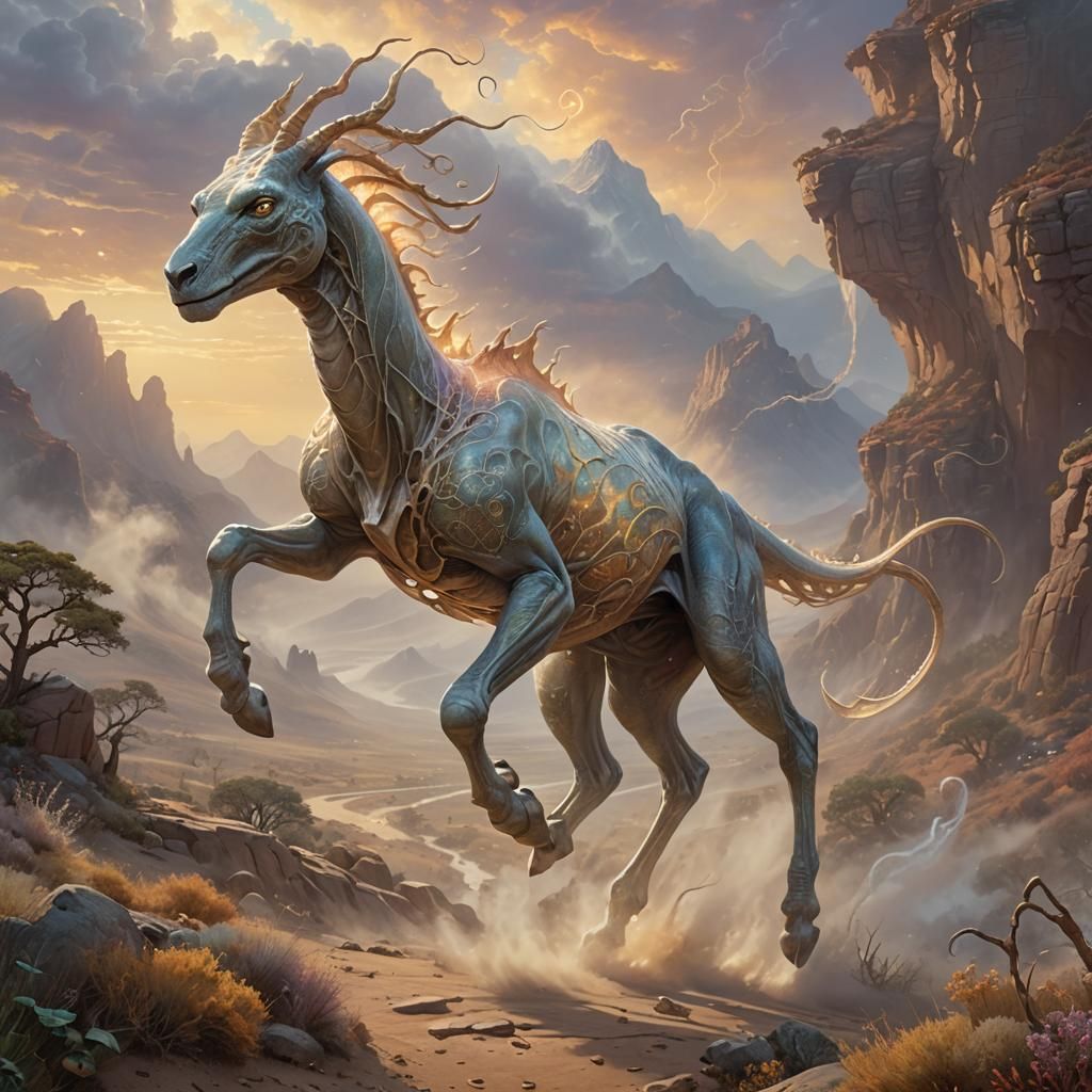 Epic Creature Jumps Across Ancient Landscape in Ethereal Sty...