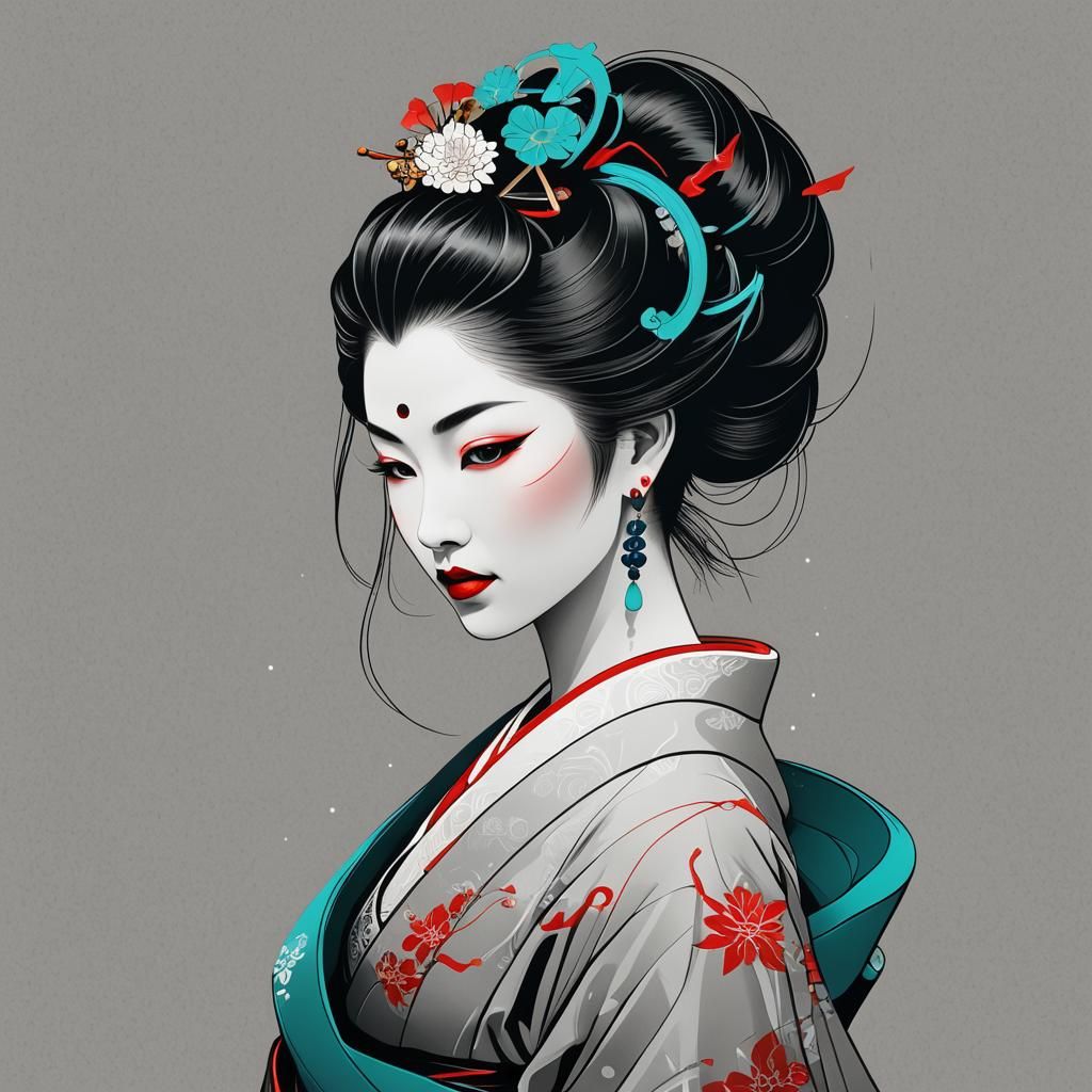 Geisha Logo in Minimalist Vector Art Style