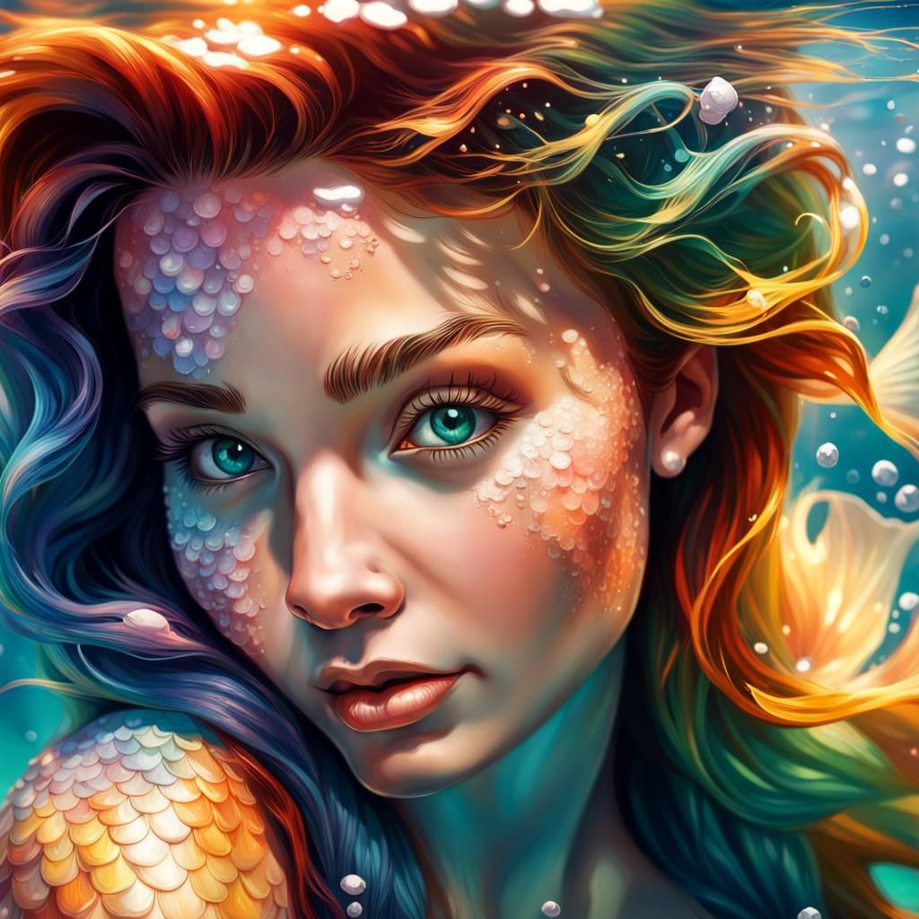 Hyperrealistic Mermaid in Colorful Splash Art Style