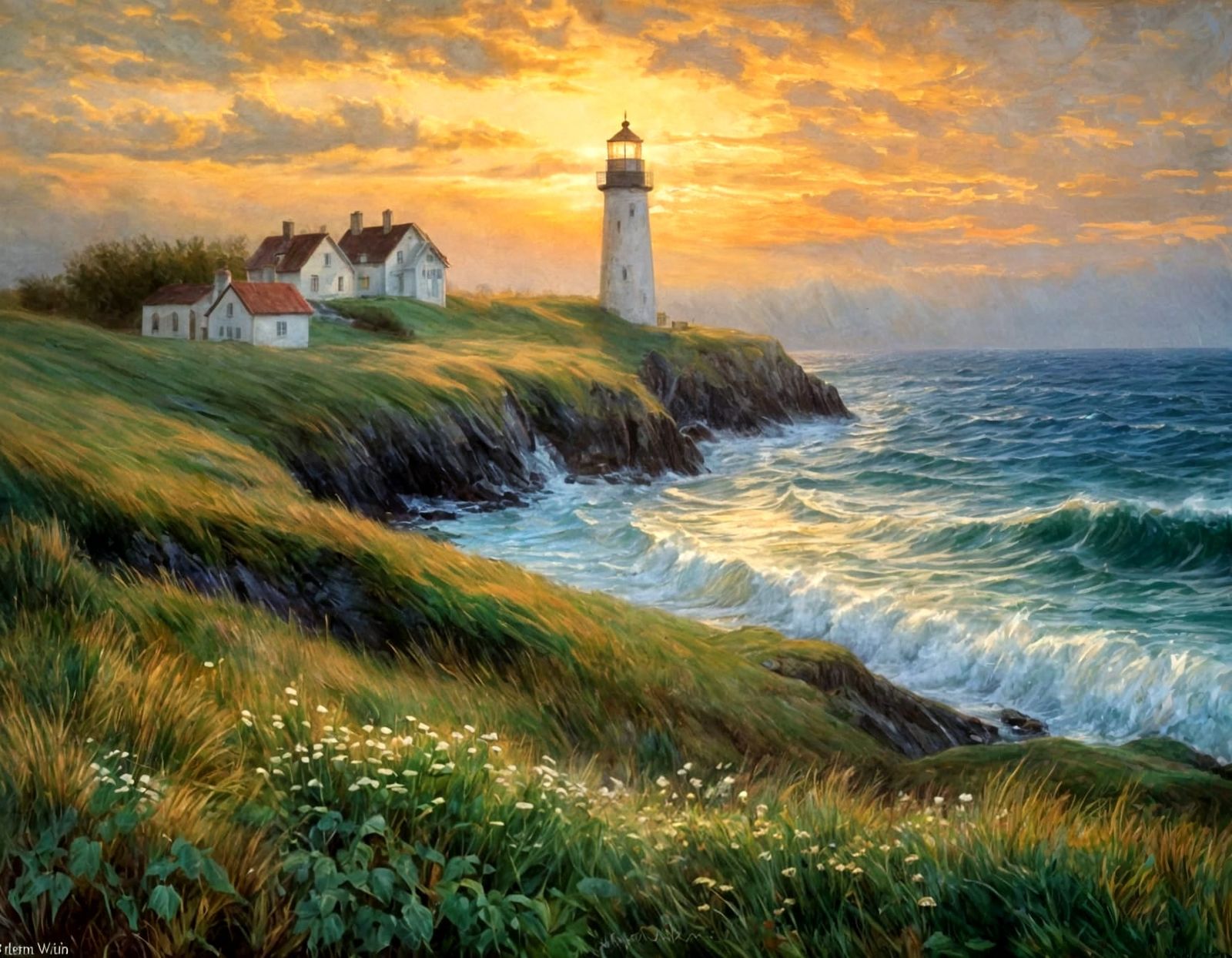 Lighthouse by Sea in Distressed Detail