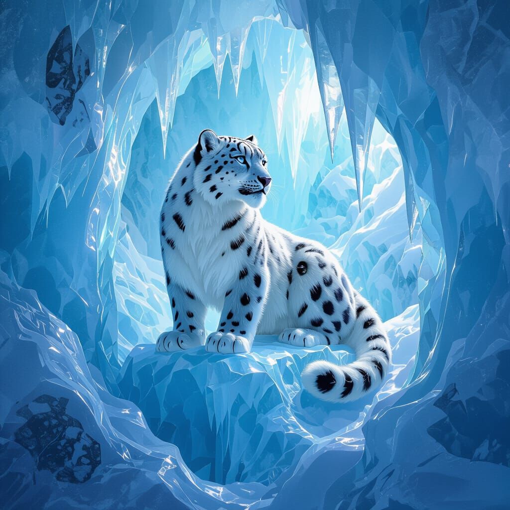 Majestic Ice Snow Leopard in Crystal Glacier