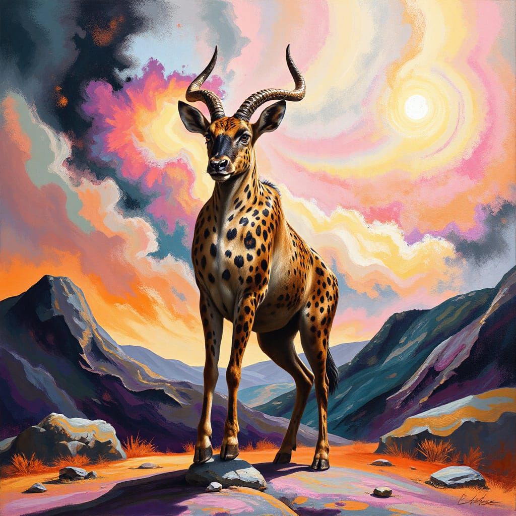 Anthropomorphic Gnu with Leopard Spots in Surrealist Style