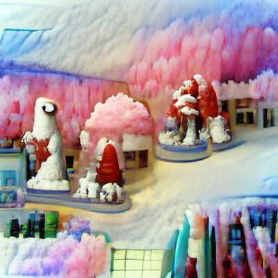 Whimsical Pastel Santa's Toy Shop in Winter