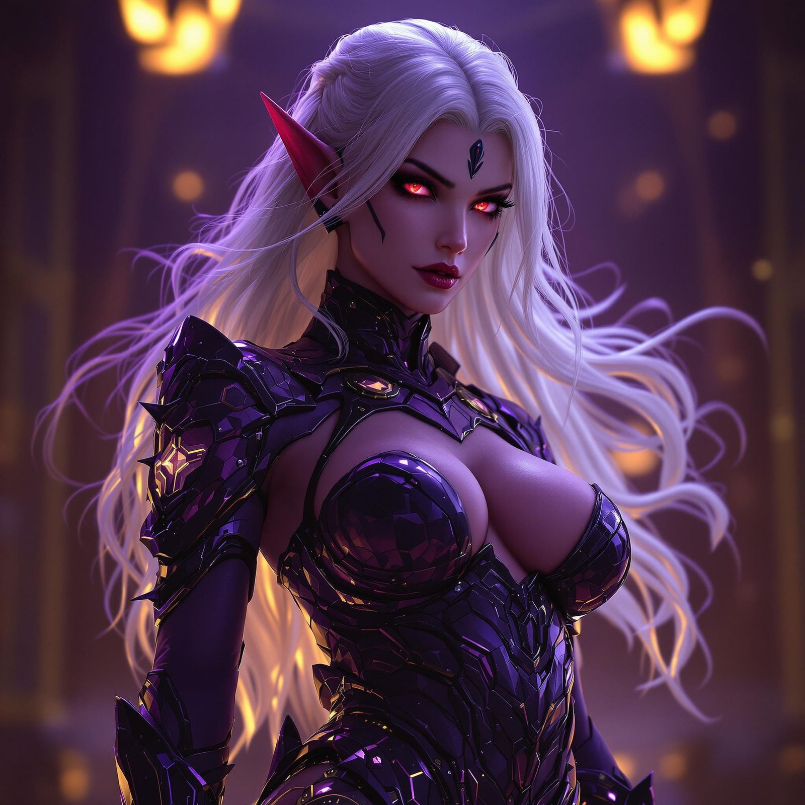 Sultry Dhampir Warrior in Vibrant Latex Armor, Inspired by D...