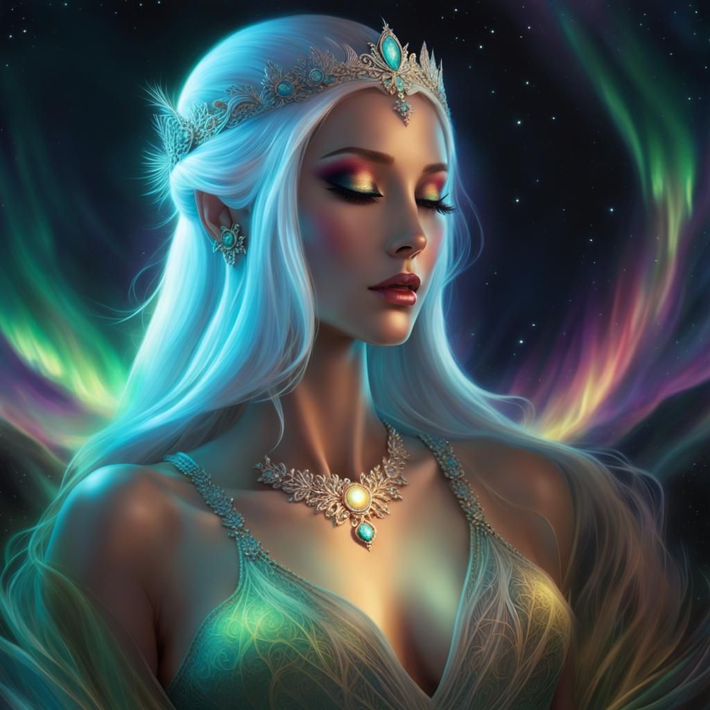 Divine Feminine Goddess in Bioluminescent Bloomcore Style