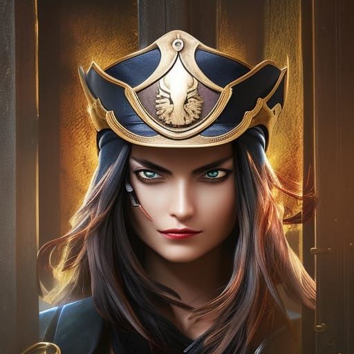 Steampunk Female Pirate Captain Portrait in Gothic Style