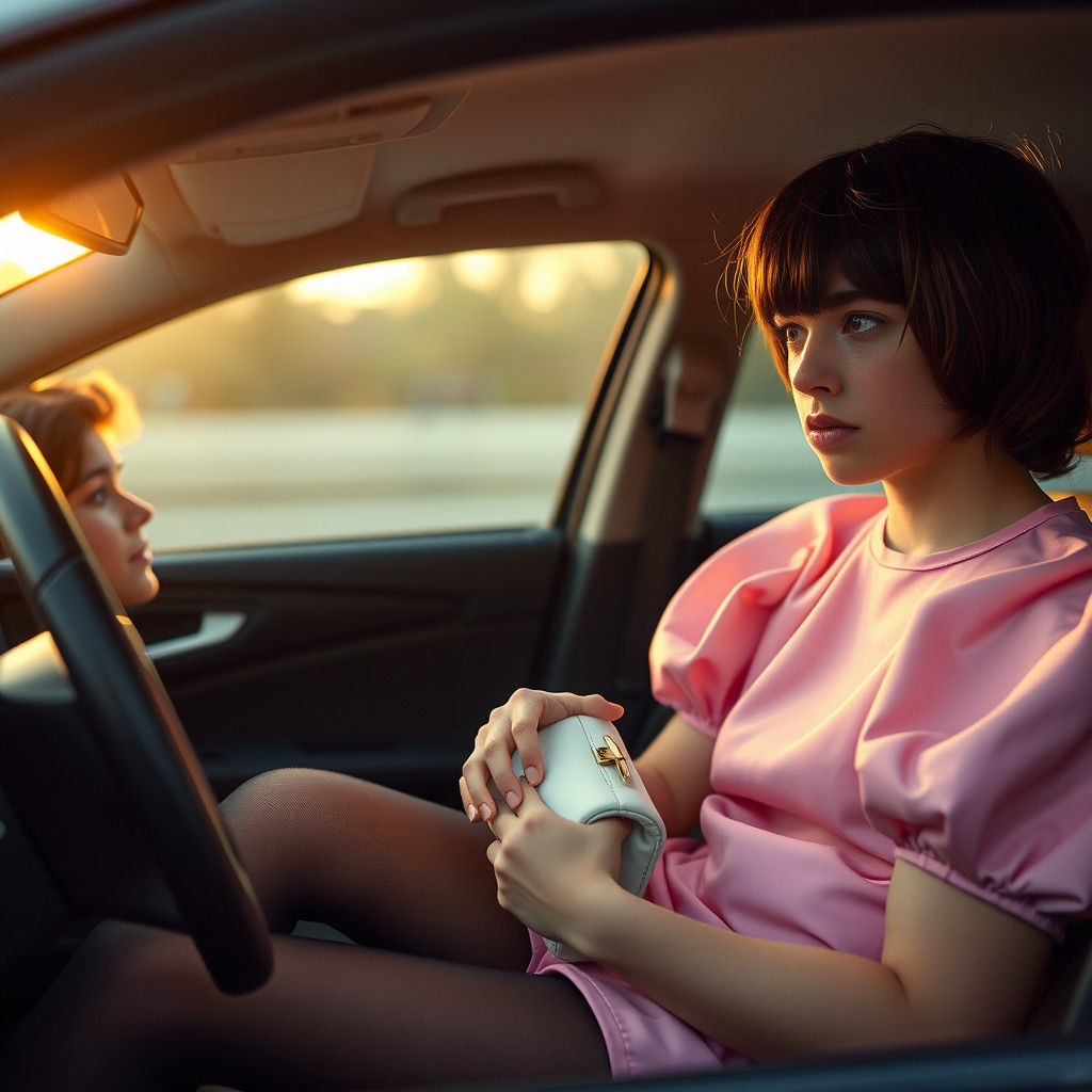 Androgynous Teenager in Car, Fashion Photography
