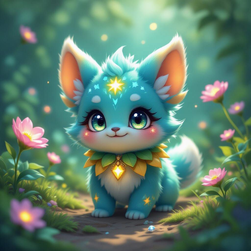 Adorable Turquoise Creature in Magical World