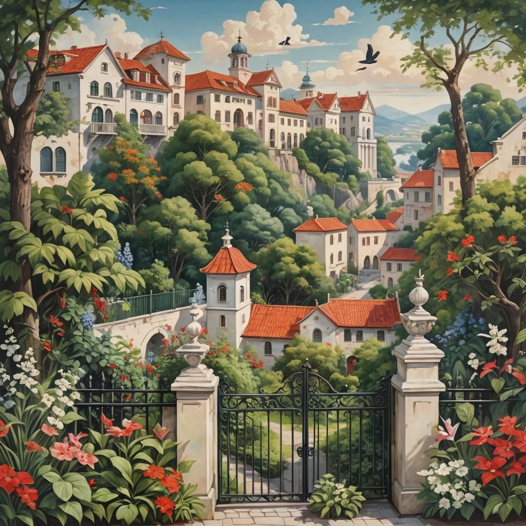 Mural of a Picturesque Town Square