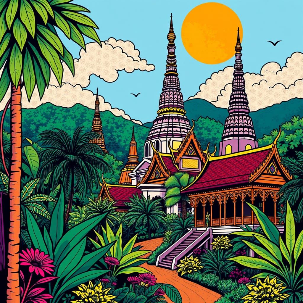 Thailand Temples and Scenery T-Shirt Design