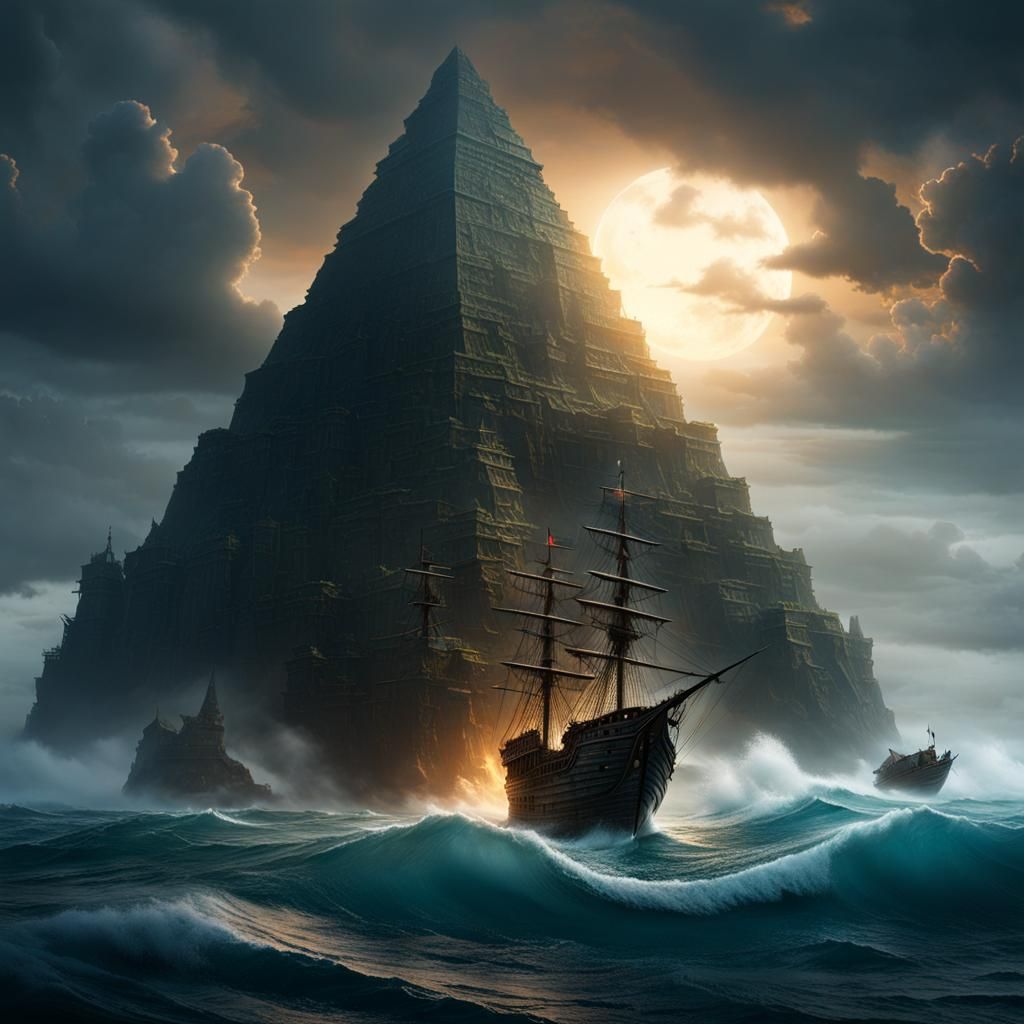 Ocean Pyramid Concept Art in Dark Fantasy Style