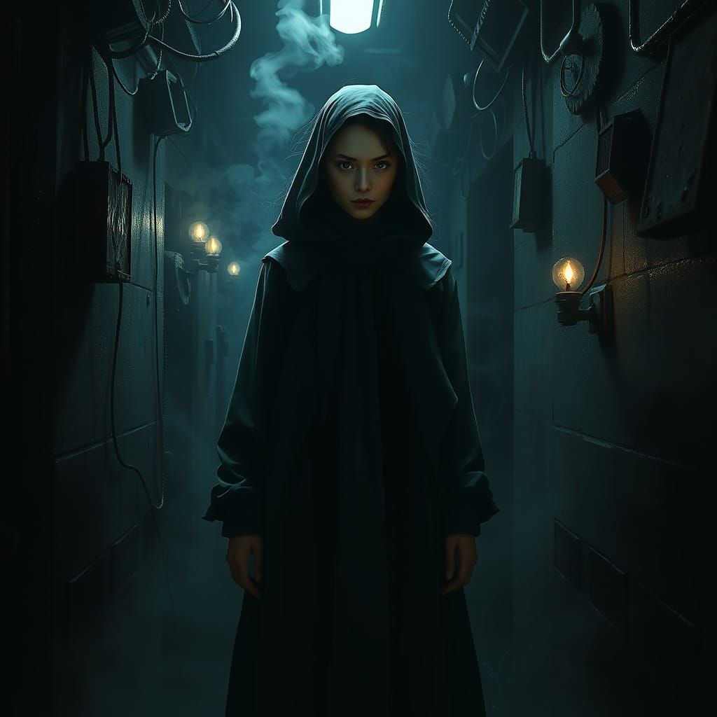 Woman in a Mysterious Labyrinth in Hyperrealism