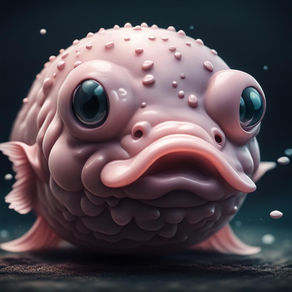 Sad Blobfish in Chibi Art Style, HDR
