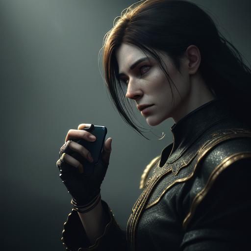 Intense Gamer Focused on Phone in Vivid Digital Art